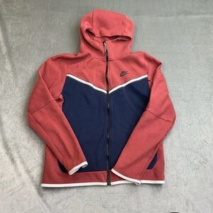 Nike Tech Fleece Full Zip Hoodie Red Navy Swoosh Mens Medium